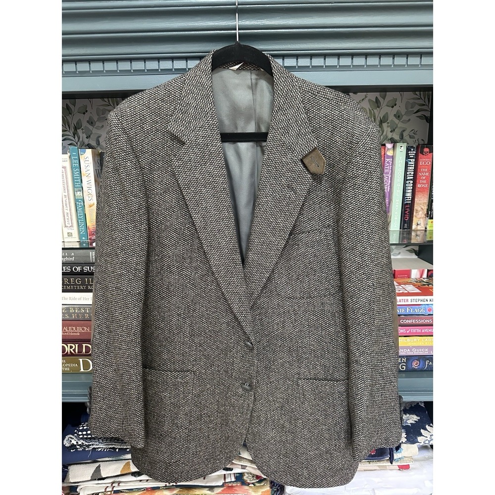 VTG Stafford Tweed Blazer Mens 42R Herringbone Or Birdseye 100% Wool